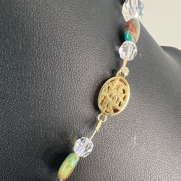 Faceted Labradorite & Chalcedony Stones w/AB Bead Necklace D10 - Picture 4 of 6